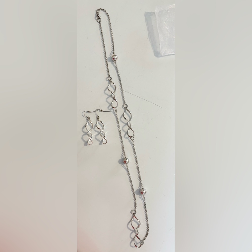 Modern Silver Infinity Twist Necklace & Earring Set | 15" Dainty Chain